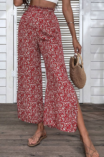 Ditsy Floral Slit Paperbag Waist Wide Leg Pants at Kamakhyaa by Trendsi. This item is Hundredth, Ship From Overseas, Trendsi