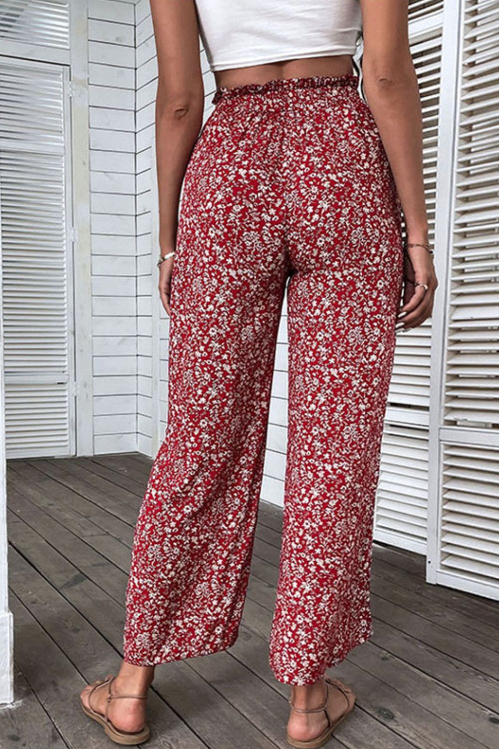 Ditsy Floral Slit Paperbag Waist Wide Leg Pants at Kamakhyaa by Trendsi. This item is Hundredth, Ship From Overseas, Trendsi