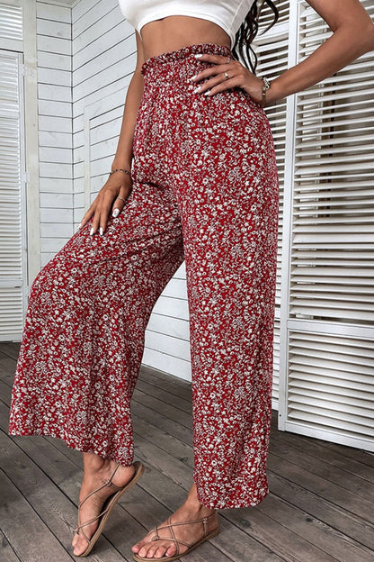 Ditsy Floral Slit Paperbag Waist Wide Leg Pants at Kamakhyaa by Trendsi. This item is Hundredth, Ship From Overseas, Trendsi