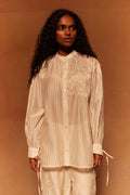 Dobutsu Mandarin Shirt at Kamakhyaa by Ahmev. This item is Cotton Silk, Embroidered, Ivory, Maximum Minimum by Ahmev, Relaxed Fit, Shirt, Top, Under $200, Womenswear