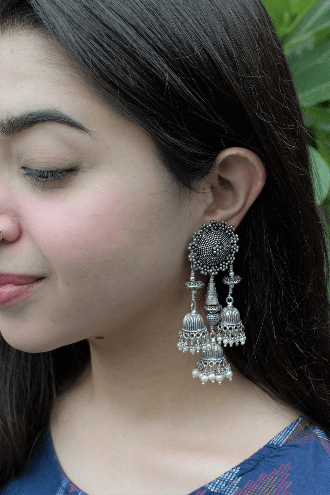 Dolaa Earrings at Kamakhyaa by House Of Heer. This item is Festive Jewellery, Festive Wear, Free Size, Handcrafted, jewelry, Jhumkas, July Sale, July Sale 2023, Mix metal, Multicolor, Natural, Silver, Solids, Textured