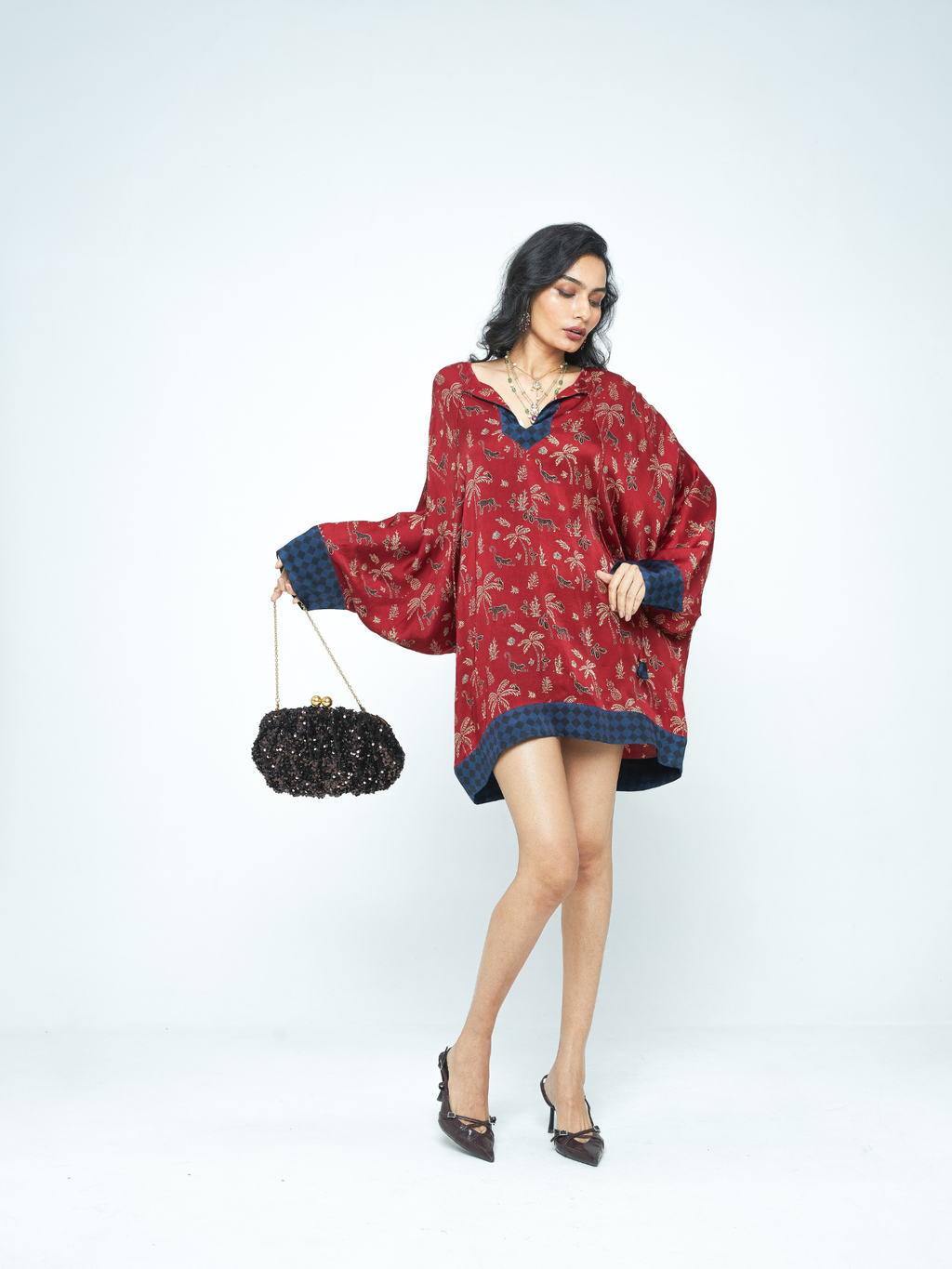 Dolman Sleeve Tunic at Kamakhyaa by Anushé Pirani. This item is Bloom After Dark by Anushe Pirani, Midnight Blueprint, Tops & Shirts, Woman co-ord sets, Womenswear