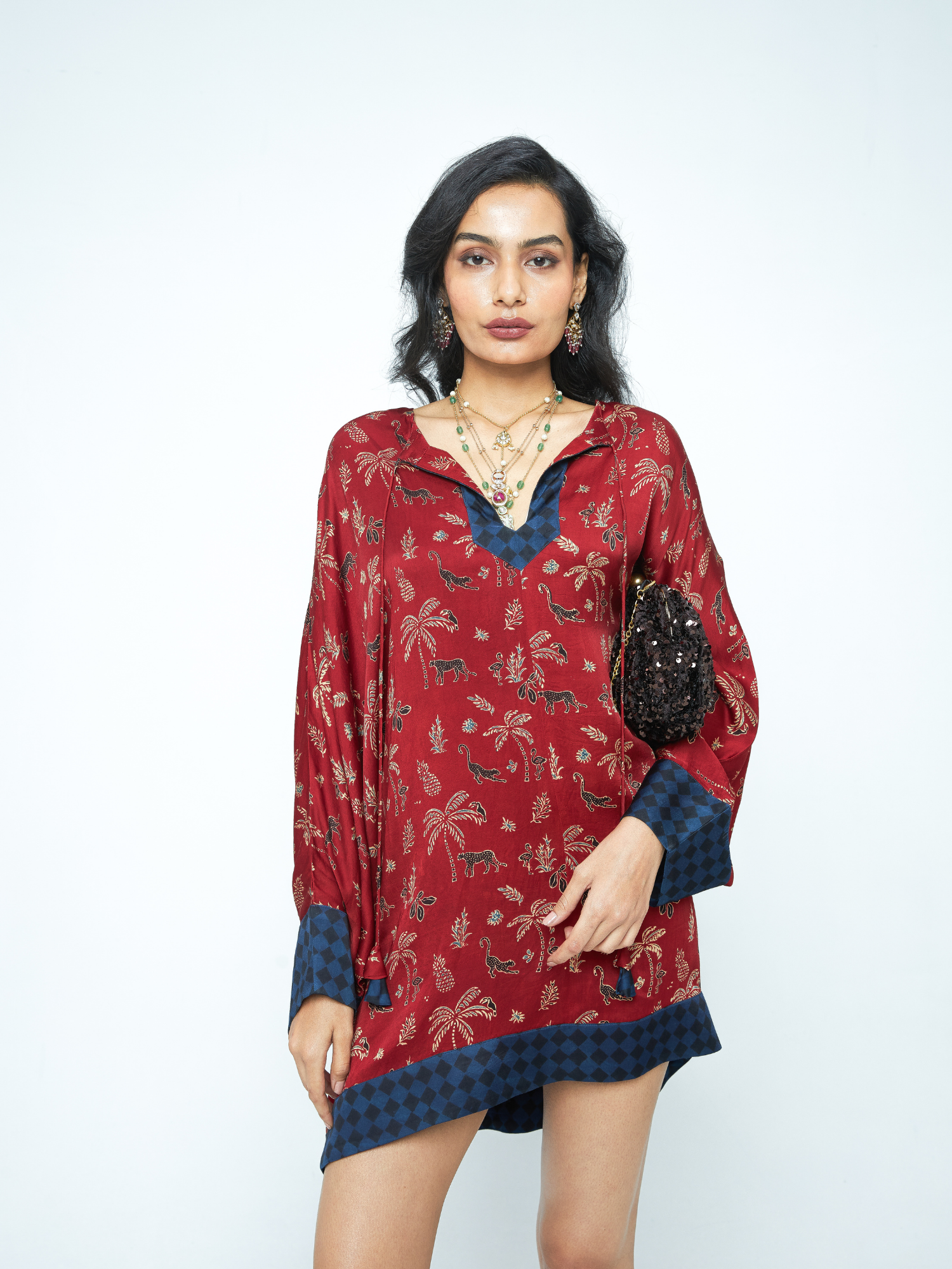 Dolman Sleeve Tunic at Kamakhyaa by Anushé Pirani. This item is Bloom After Dark by Anushe Pirani, Midnight Blueprint, Tops & Shirts, Woman co-ord sets, Womenswear