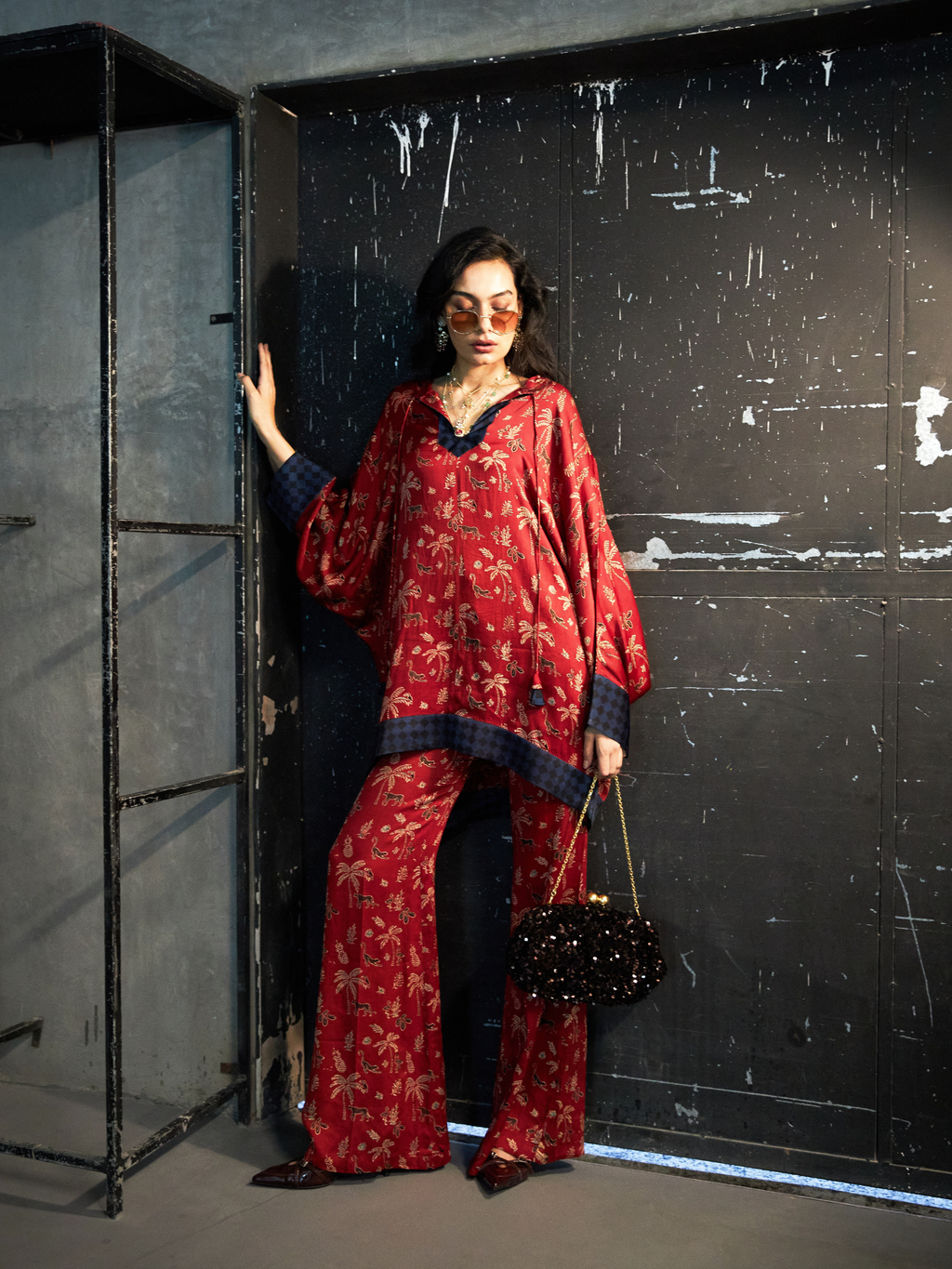 Dolman Sleeve Tunic at Kamakhyaa by Anushé Pirani. This item is Bloom After Dark by Anushe Pirani, Midnight Blueprint, Tops & Shirts, Woman co-ord sets, Womenswear