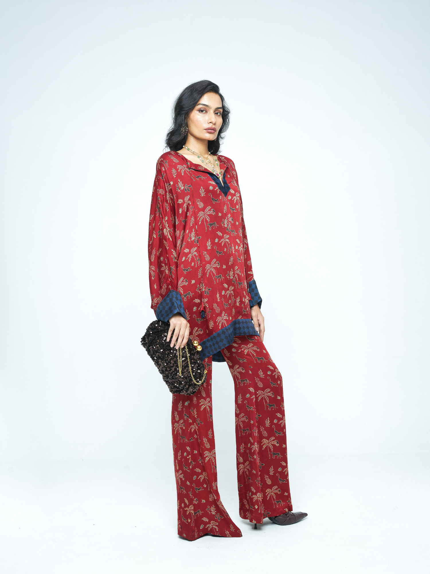 Dolman Sleeve Tunic at Kamakhyaa by Anushé Pirani. This item is Bloom After Dark by Anushe Pirani, Midnight Blueprint, Tops & Shirts, Woman co-ord sets, Womenswear