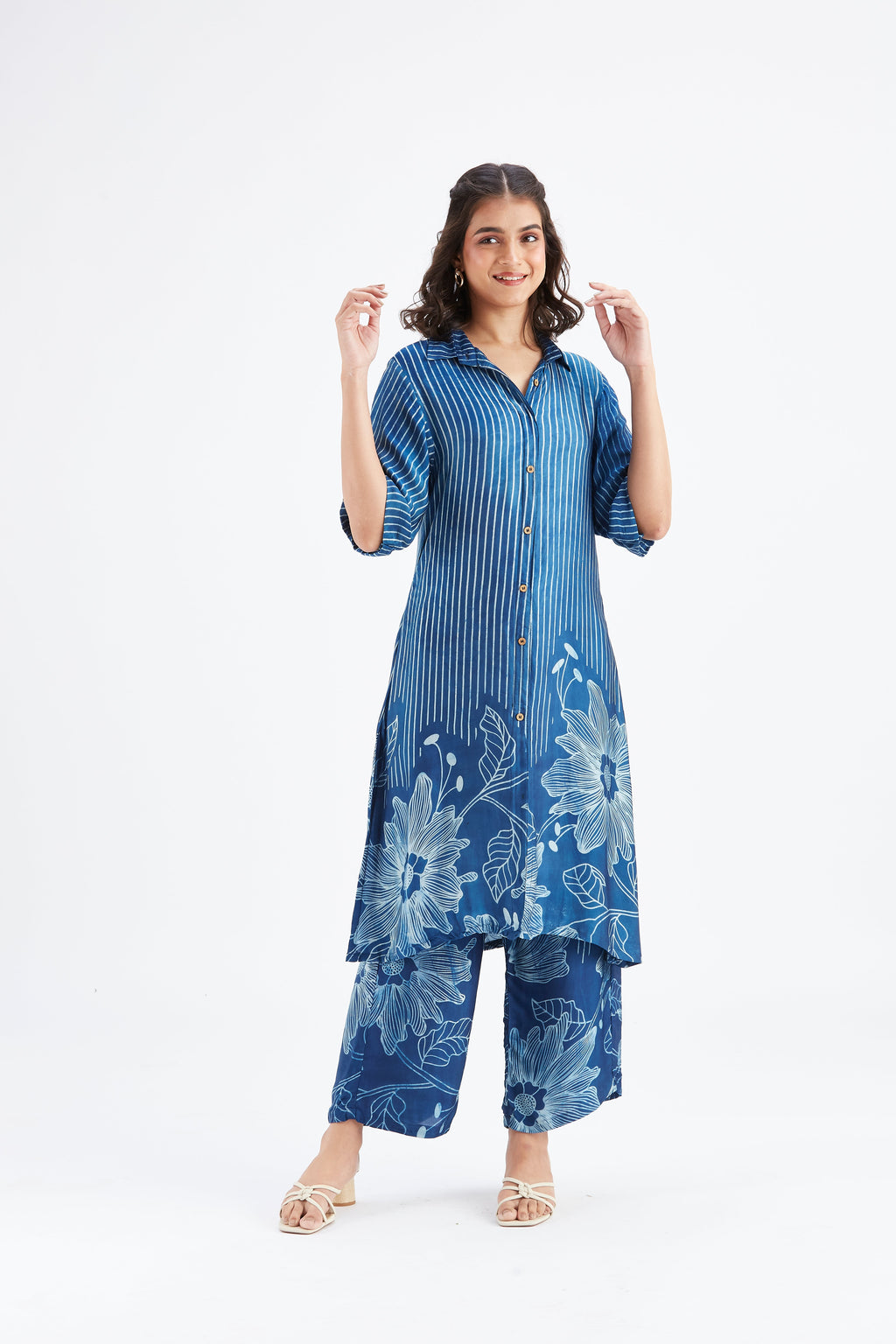 Easha Indigo Floral Printed Modal kurta set at Kamakhyaa by Hasttvam. This item is Ete by Hasttvam, Floral Prints, Fusion Wear, Hand Printed, Indigo, Modal, Womenswear