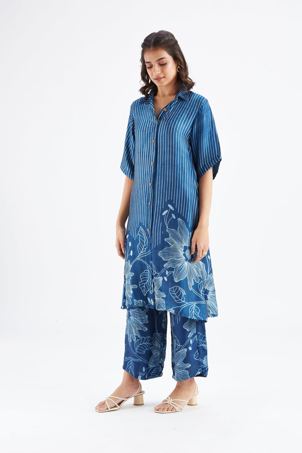 Easha Indigo Floral Printed Modal kurta set at Kamakhyaa by Hasttvam. This item is Ete by Hasttvam, Floral Prints, Fusion Wear, Hand Printed, Indigo, Modal, Womenswear