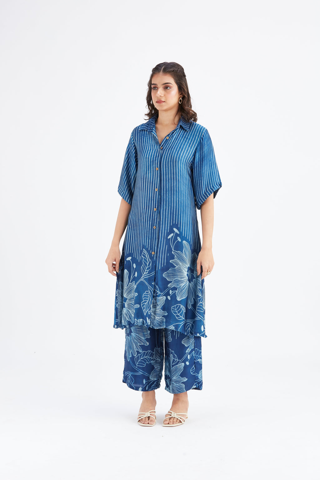 Easha Indigo Floral Printed Modal kurta set at Kamakhyaa by Hasttvam. This item is Ete by Hasttvam, Floral Prints, Fusion Wear, Hand Printed, Indigo, Modal, Womenswear