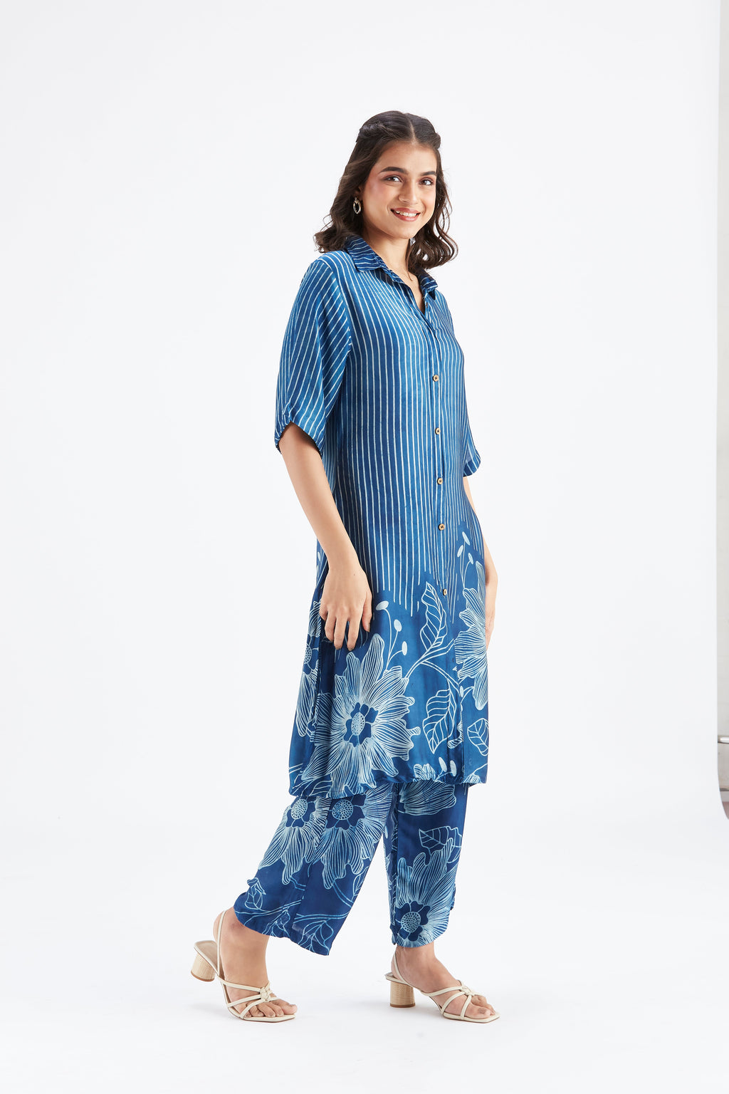Easha Indigo Floral Printed Modal kurta set at Kamakhyaa by Hasttvam. This item is Ete by Hasttvam, Floral Prints, Fusion Wear, Hand Printed, Indigo, Modal, Womenswear