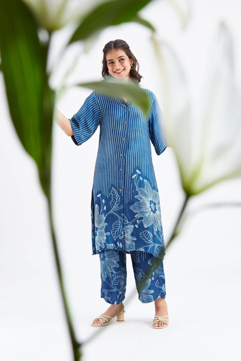Easha Indigo Floral Printed Modal kurta set at Kamakhyaa by Hasttvam. This item is Ete by Hasttvam, Floral Prints, Fusion Wear, Hand Printed, Indigo, Modal, Womenswear