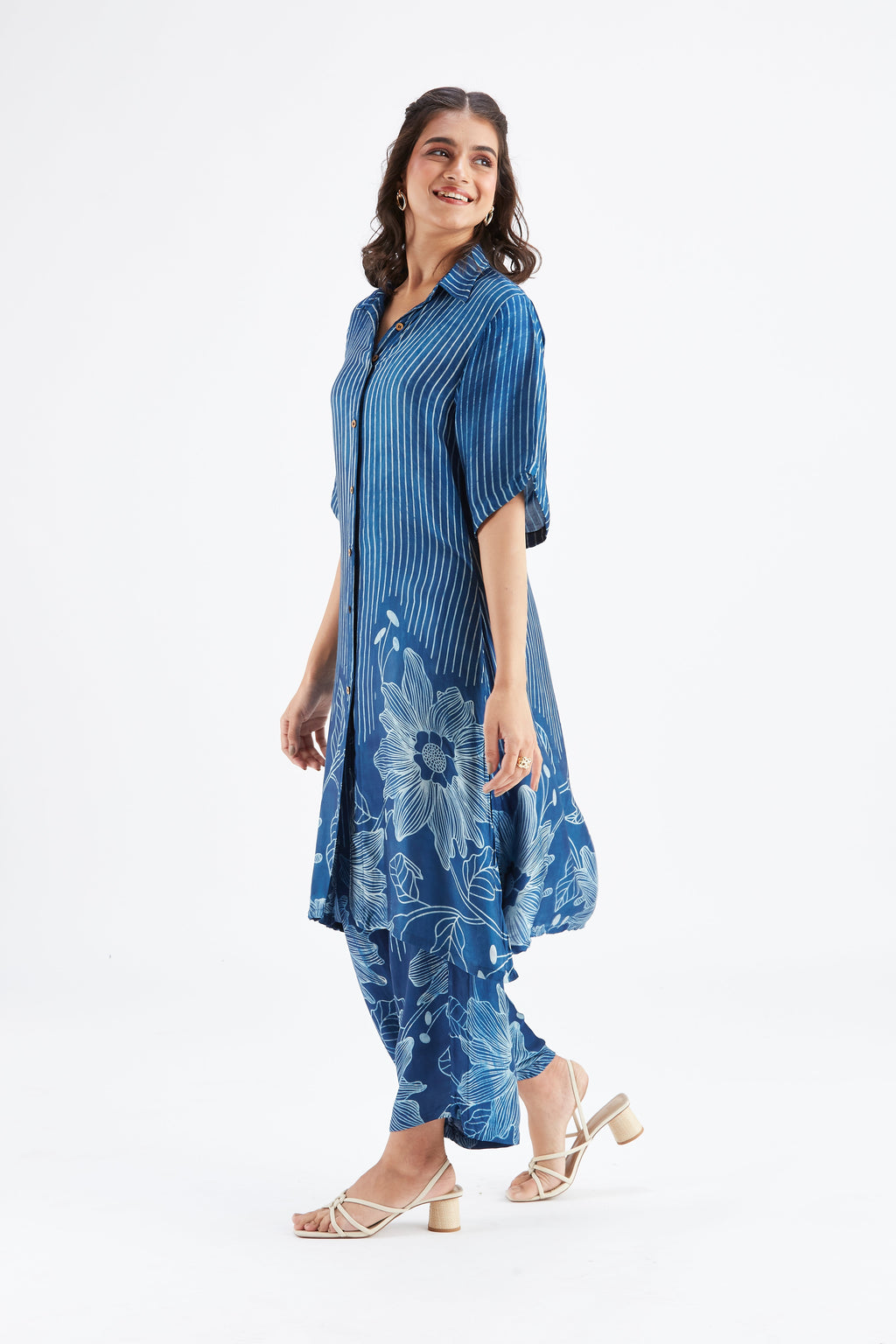 Easha Indigo Floral Printed Modal kurta set at Kamakhyaa by Hasttvam. This item is Ete by Hasttvam, Floral Prints, Fusion Wear, Hand Printed, Indigo, Modal, Womenswear