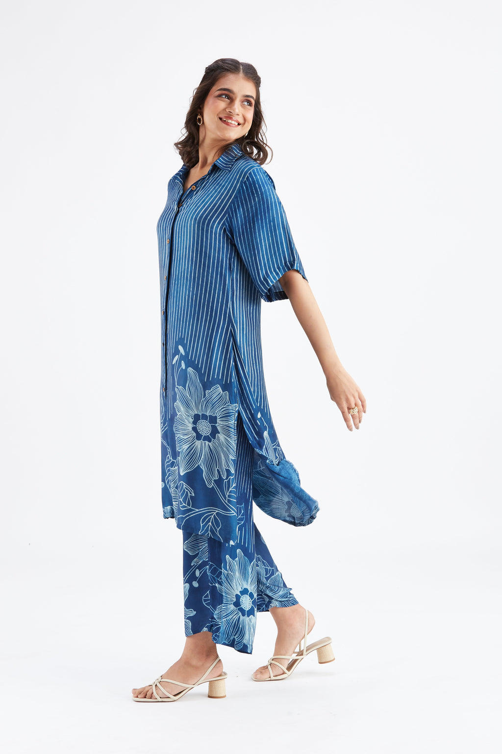 Easha Indigo Floral Printed Modal kurta set at Kamakhyaa by Hasttvam. This item is Ete by Hasttvam, Floral Prints, Fusion Wear, Hand Printed, Indigo, Modal, Womenswear