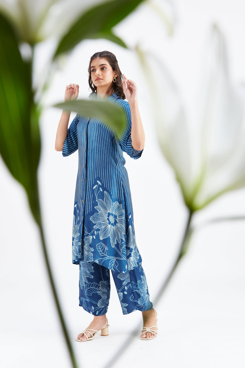 Easha Indigo Floral Printed Modal kurta set at Kamakhyaa by Hasttvam. This item is Ete by Hasttvam, Floral Prints, Fusion Wear, Hand Printed, Indigo, Modal, Womenswear