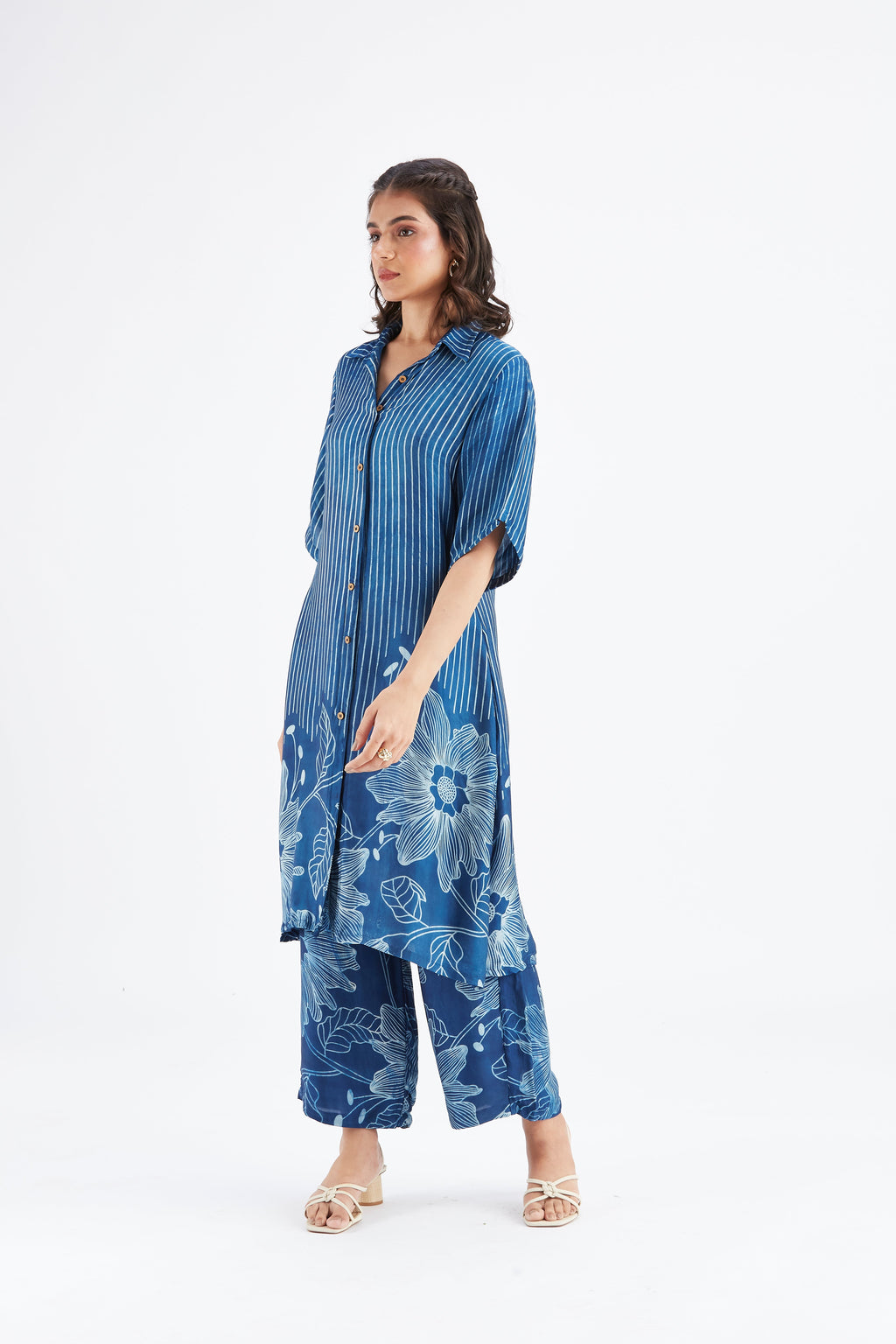 Easha Indigo Floral Printed Modal kurta set at Kamakhyaa by Hasttvam. This item is Ete by Hasttvam, Floral Prints, Fusion Wear, Hand Printed, Indigo, Modal, Womenswear