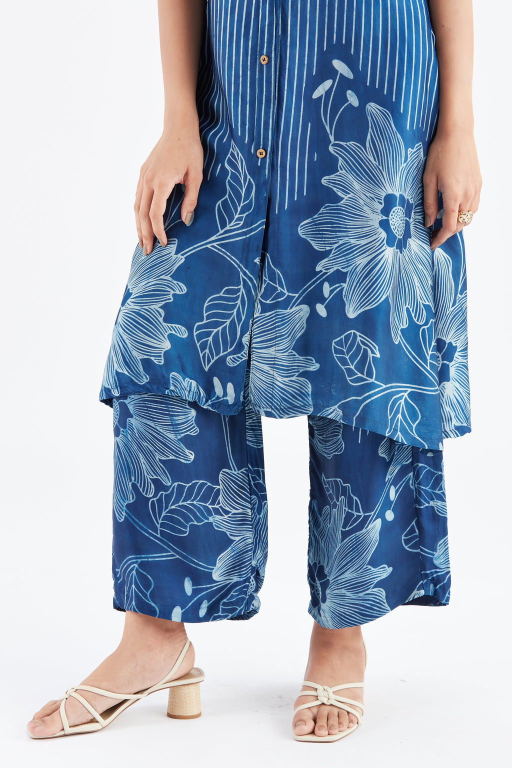 Easha Indigo Floral Printed Modal kurta set at Kamakhyaa by Hasttvam. This item is Ete by Hasttvam, Floral Prints, Fusion Wear, Hand Printed, Indigo, Modal, Womenswear