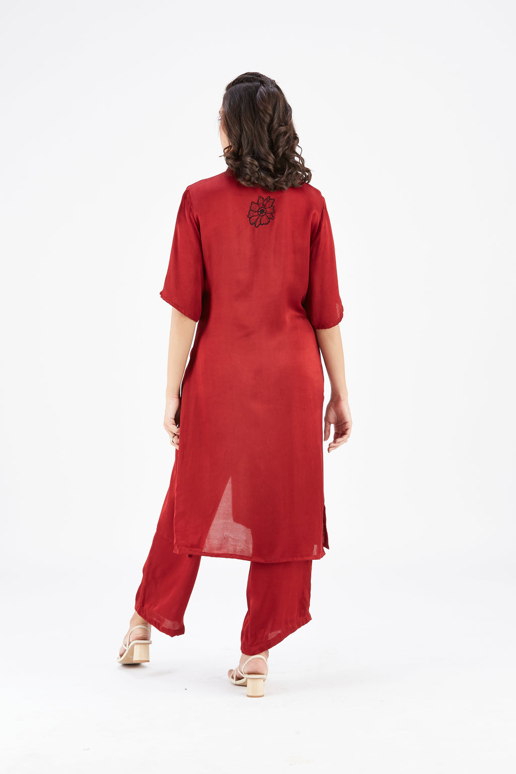 Easha Red Modal kurta set at Kamakhyaa by Hasttvam. This item is Ete by Hasttvam, Floral Prints, Fusion Wear, Hand Printed, Modal, Red, Womenswear