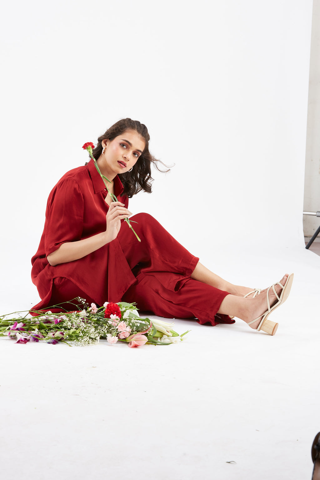 Easha Red Modal kurta set at Kamakhyaa by Hasttvam. This item is Ete by Hasttvam, Floral Prints, Fusion Wear, Hand Printed, Modal, Red, Womenswear