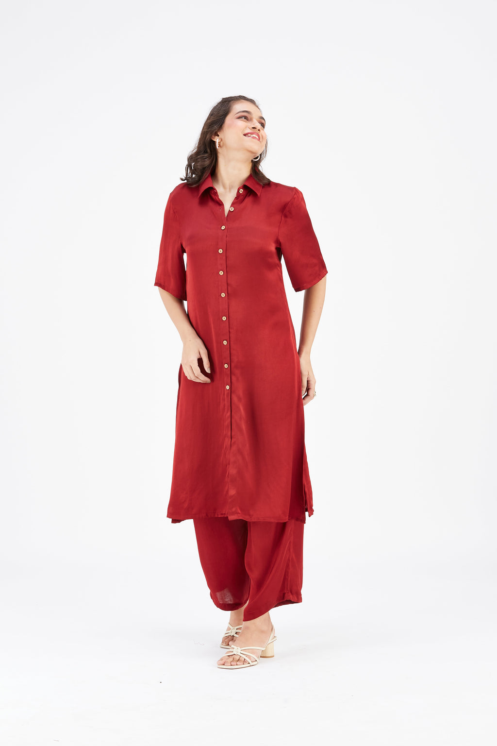 Easha Red Modal kurta set at Kamakhyaa by Hasttvam. This item is Ete by Hasttvam, Floral Prints, Fusion Wear, Hand Printed, Modal, Red, Womenswear