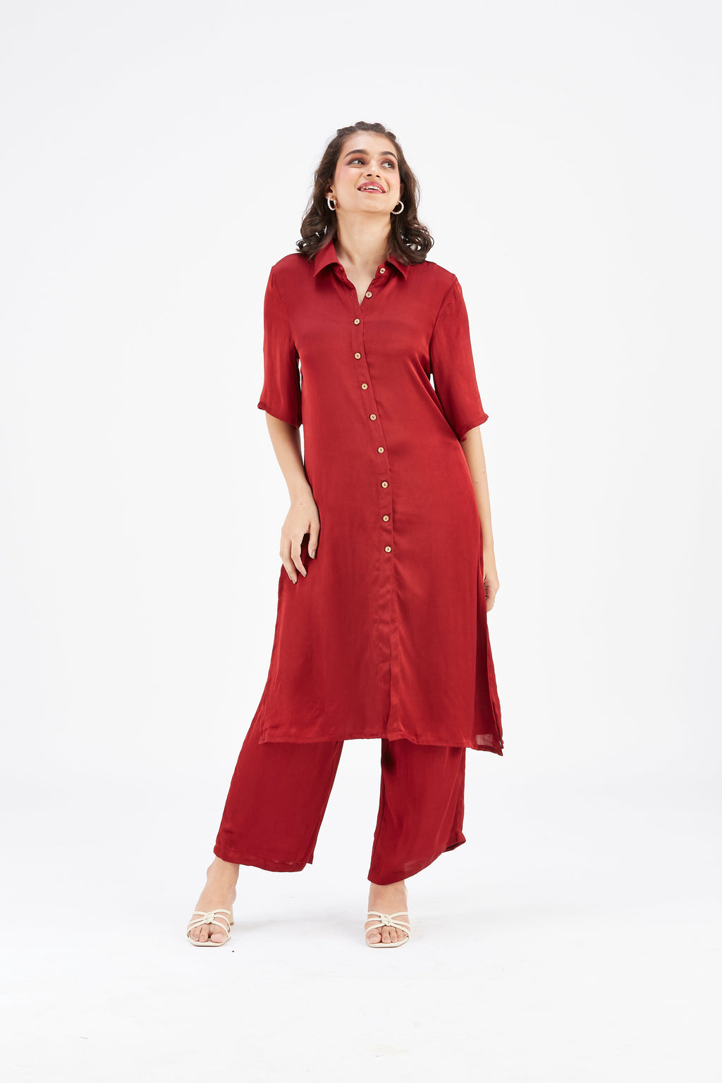 Easha Red Modal kurta set at Kamakhyaa by Hasttvam. This item is Ete by Hasttvam, Floral Prints, Fusion Wear, Hand Printed, Modal, Red, Womenswear