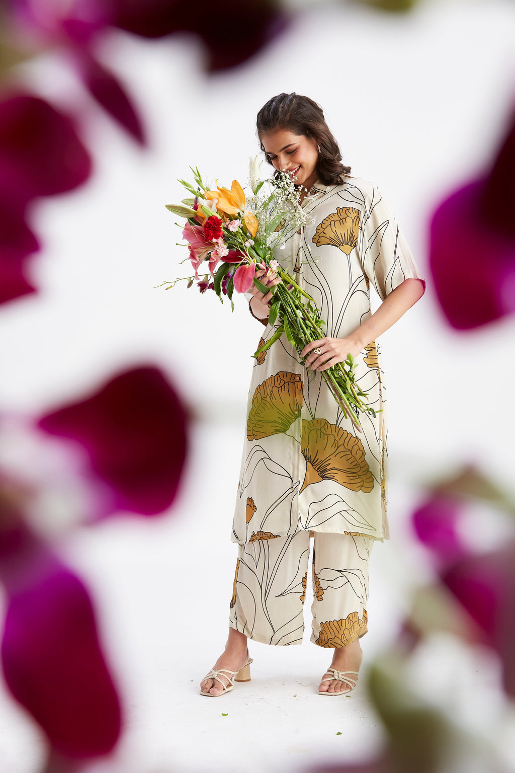 Easha White Floral Printed Modal kurta set at Kamakhyaa by Hasttvam. This item is Ete by Hasttvam, Floral Prints, Fusion Wear, Hand Printed, Modal, White, Womenswear