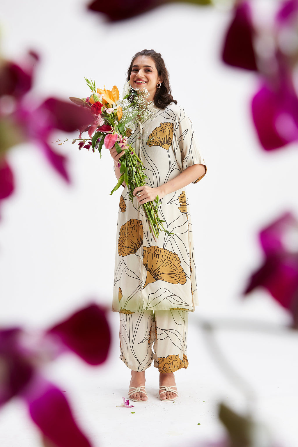 Easha White Floral Printed Modal kurta set at Kamakhyaa by Hasttvam. This item is Ete by Hasttvam, Floral Prints, Fusion Wear, Hand Printed, Modal, White, Womenswear