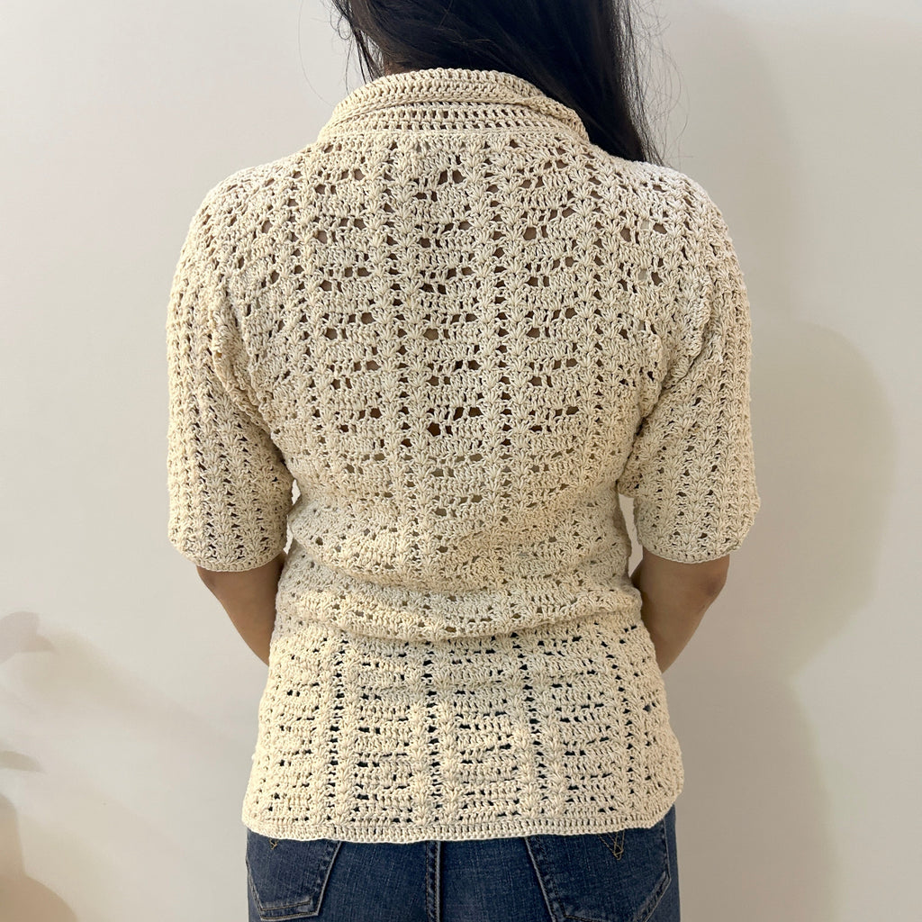 Ecru Loom Lines Crochet Shirt at Kamakhyaa by Ikriit'm. This item is Bloom by Ikriit'm, Casual Wear, Cotton, Crochet, Crochet Apparel, Off-white, Relaxed Fit, Under $100, Womenswear
