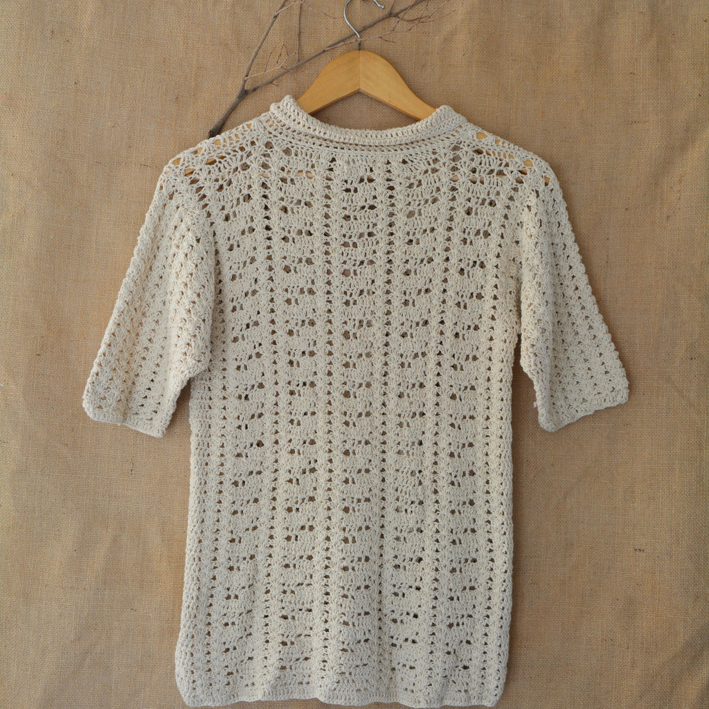 Ecru Loom Lines Crochet Shirt at Kamakhyaa by Ikriit'm. This item is Bloom by Ikriit'm, Casual Wear, Cotton, Crochet, Crochet Apparel, Off-white, Relaxed Fit, Under $100, Womenswear