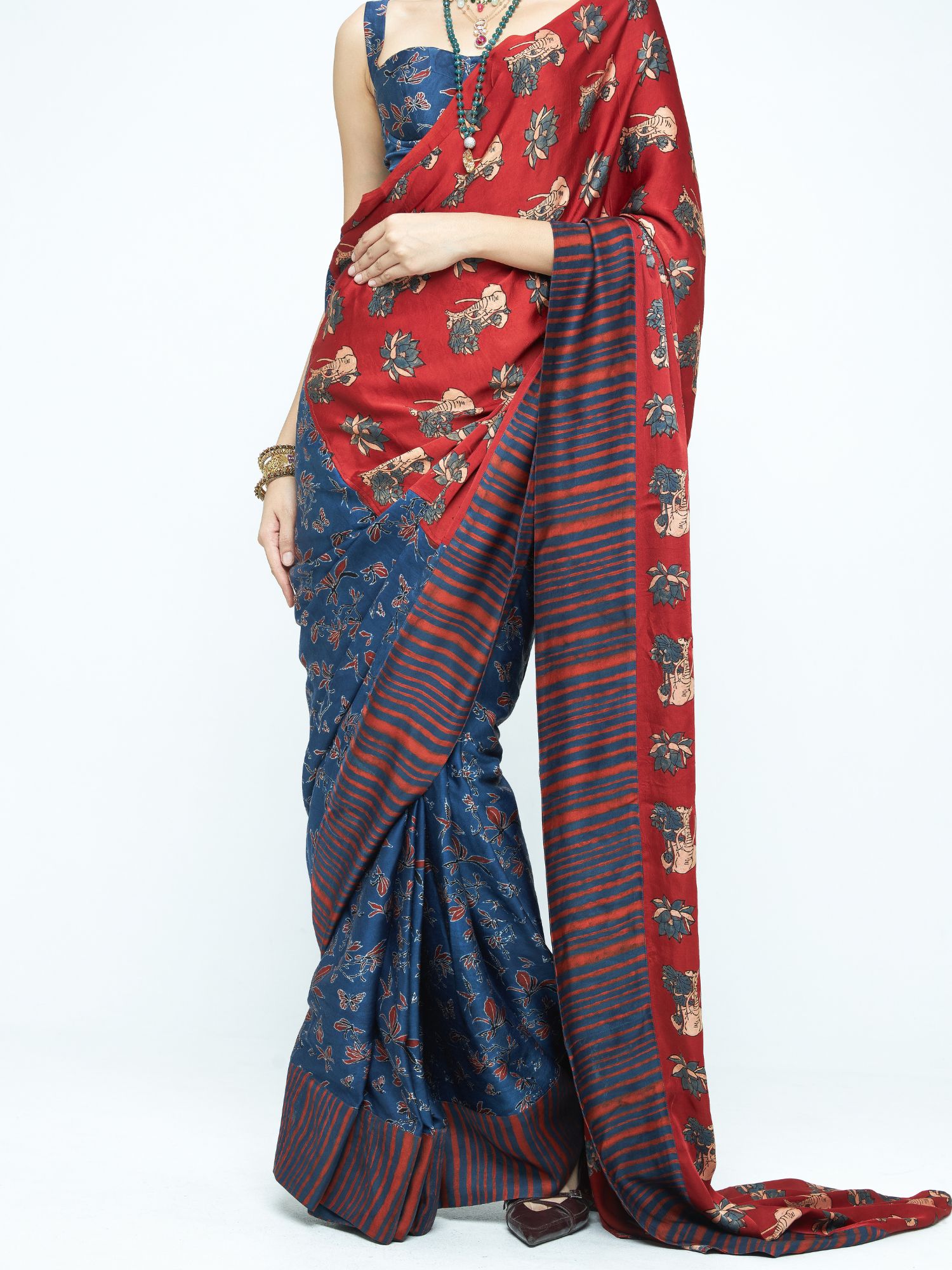 Eden Saree at Kamakhyaa by Anushé Pirani. This item is Bloom After Dark by Anushe Pirani, Midnight Blueprint, Saree, Womenswear