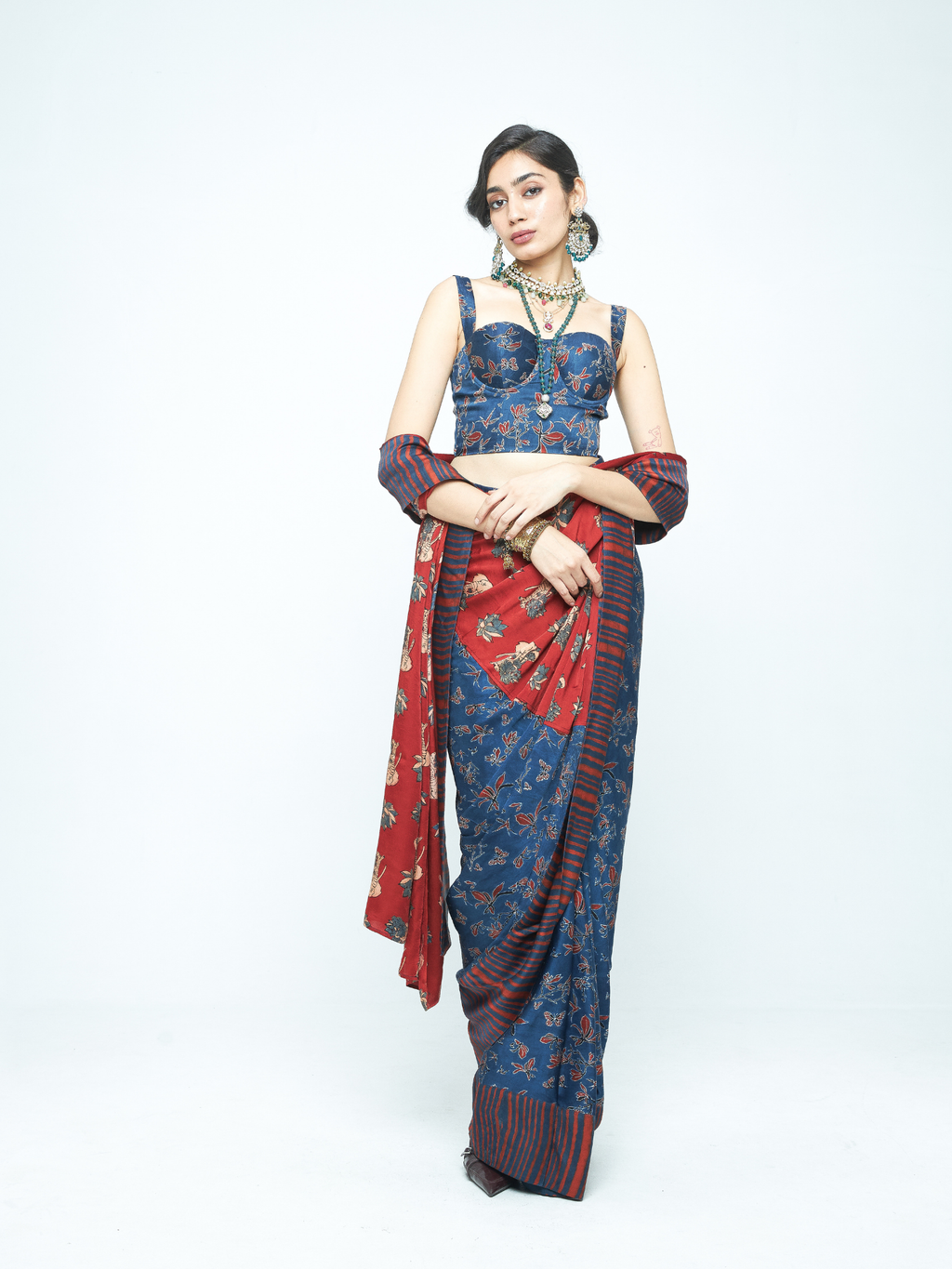 Eden Saree at Kamakhyaa by Anushé Pirani. This item is Bloom After Dark by Anushe Pirani, Midnight Blueprint, Saree, Womenswear