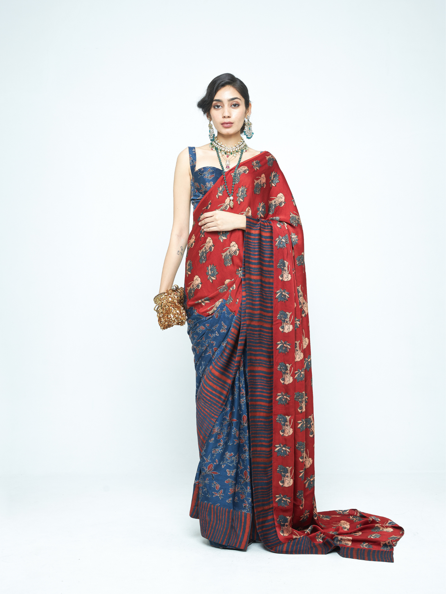 Eden Saree at Kamakhyaa by Anushé Pirani. This item is Bloom After Dark by Anushe Pirani, Midnight Blueprint, Saree, Womenswear