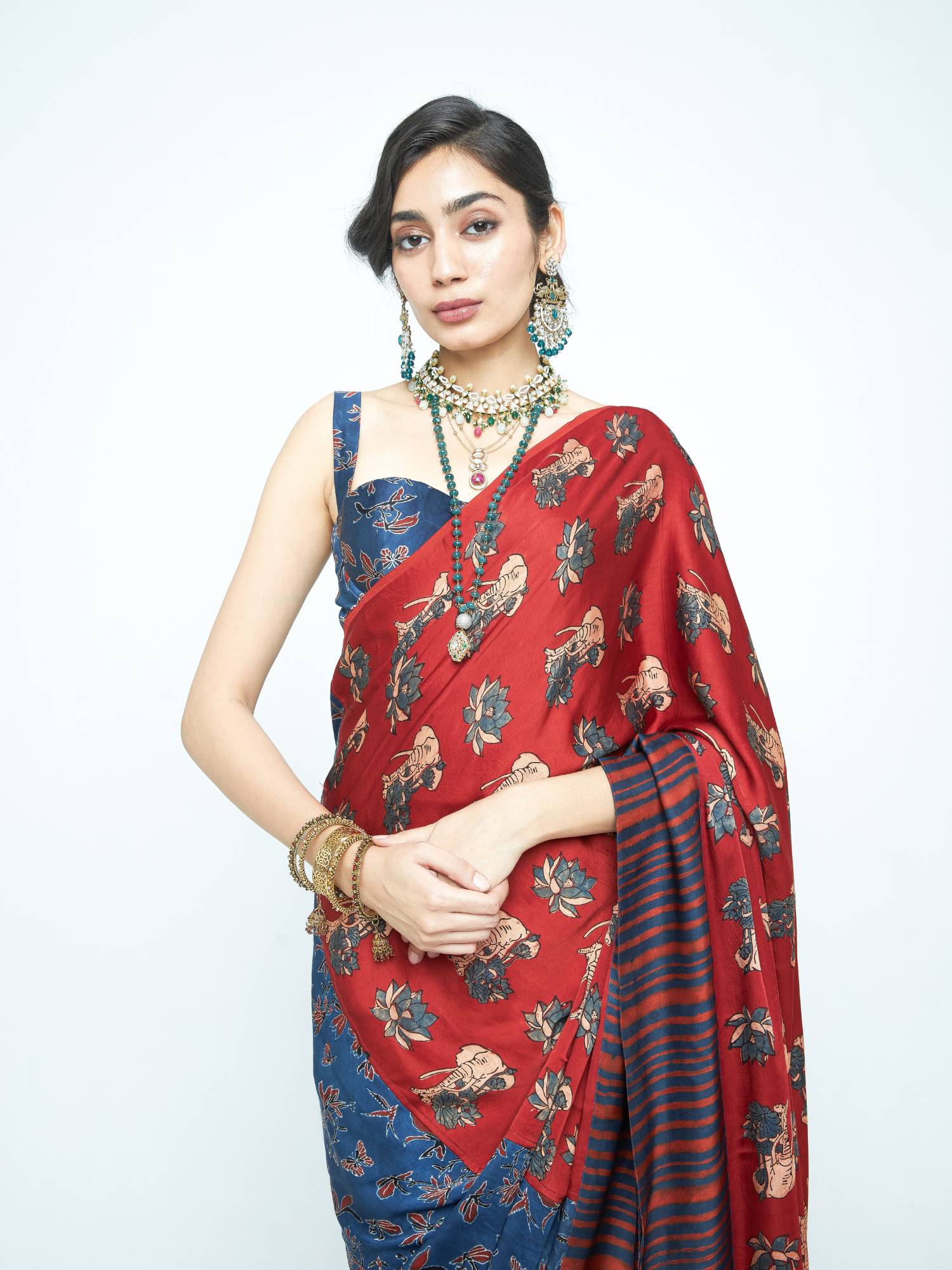 Eden Saree at Kamakhyaa by Anushé Pirani. This item is Bloom After Dark by Anushe Pirani, Midnight Blueprint, Saree, Womenswear