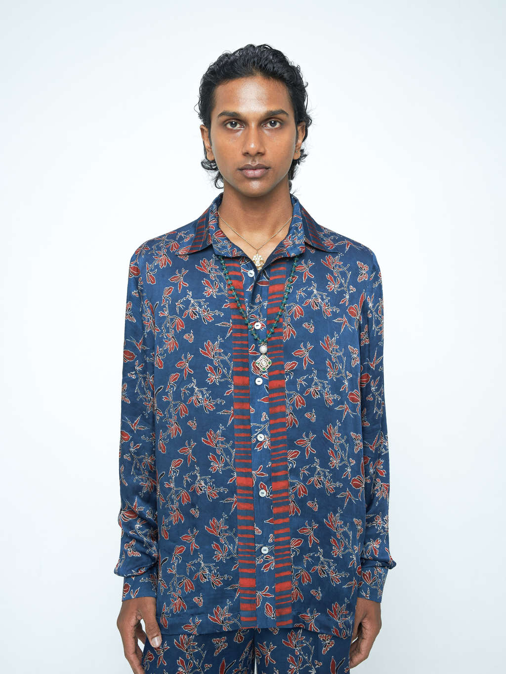 Eden Shirt at Kamakhyaa by Anushé Pirani. This item is Bloom After Dark by Anushe Pirani, Menswear, Midnight Blueprint, T-Shirts & Shirts, Tops & Shirts, Under $50