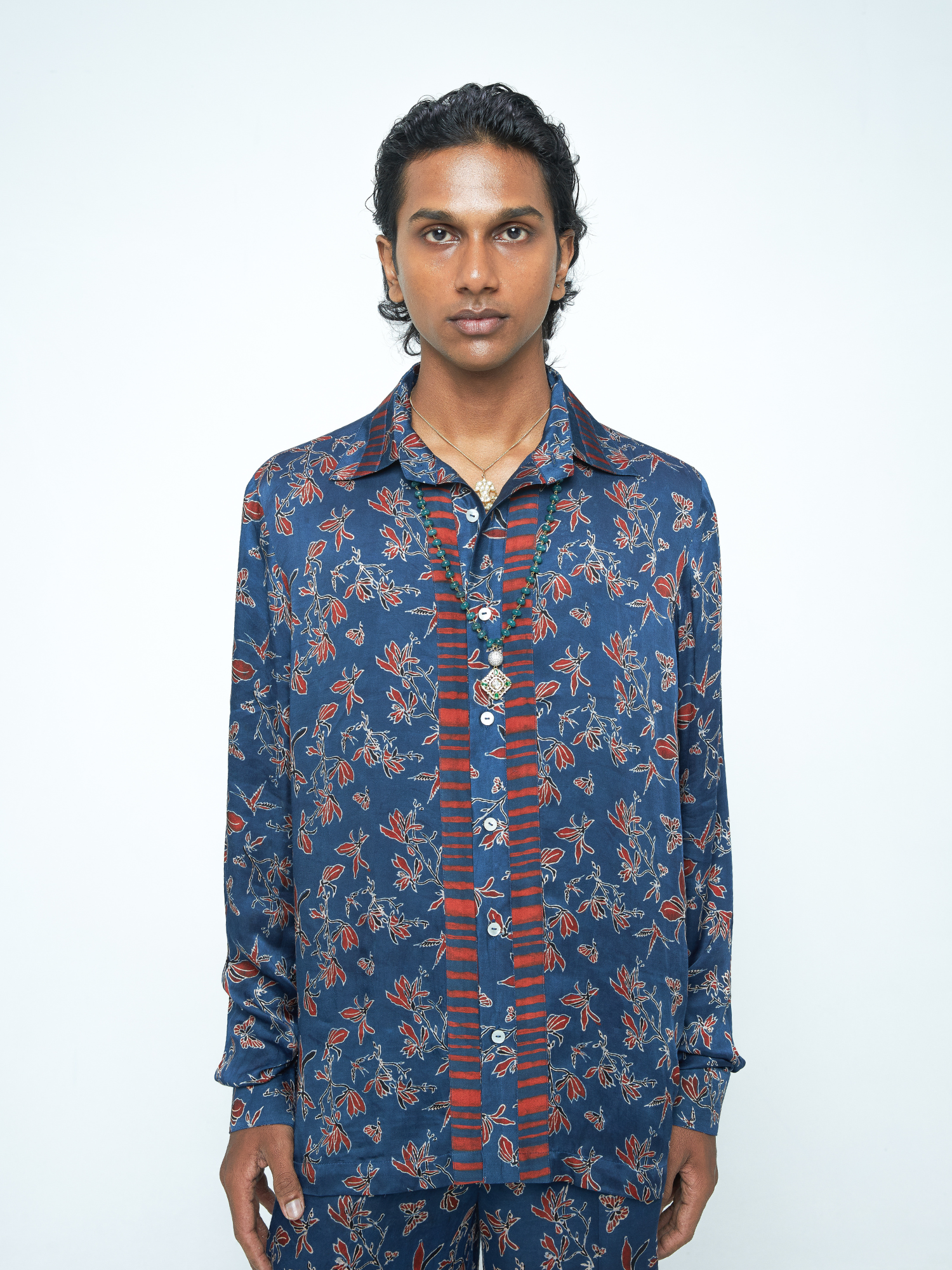 Eden Shirt at Kamakhyaa by Anushé Pirani. This item is Bloom After Dark by Anushe Pirani, Menswear, Midnight Blueprint, T-Shirts & Shirts, Tops & Shirts, Under $50