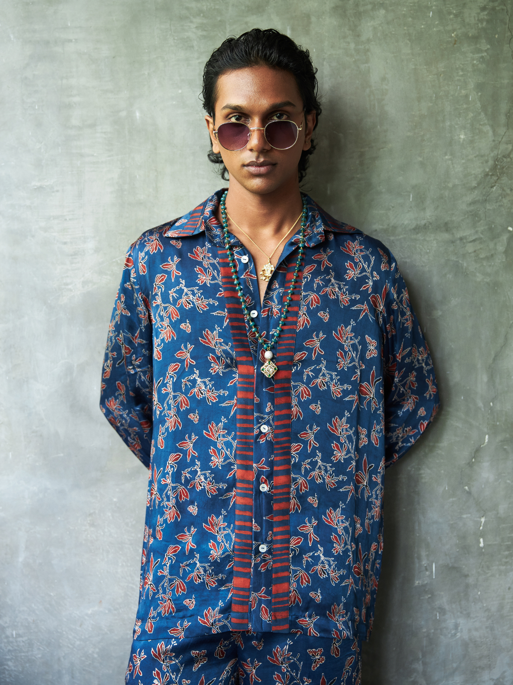 Eden Shirt at Kamakhyaa by Anushé Pirani. This item is Bloom After Dark by Anushe Pirani, Menswear, Midnight Blueprint, T-Shirts & Shirts, Tops & Shirts, Under $50