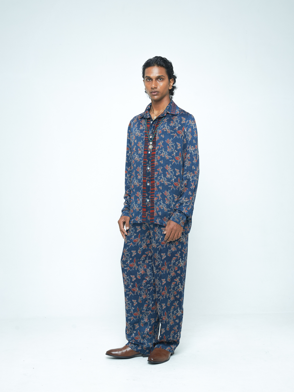 Eden Shirt at Kamakhyaa by Anushé Pirani. This item is Bloom After Dark by Anushe Pirani, Menswear, Midnight Blueprint, T-Shirts & Shirts, Tops & Shirts, Under $50