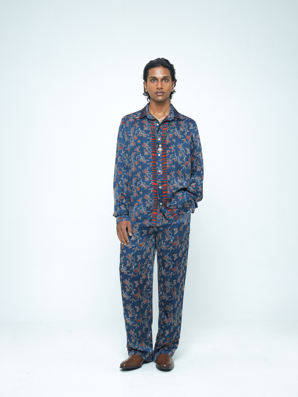 Eden Shirt at Kamakhyaa by Anushé Pirani. This item is Bloom After Dark by Anushe Pirani, Menswear, Midnight Blueprint, T-Shirts & Shirts, Tops & Shirts, Under $50