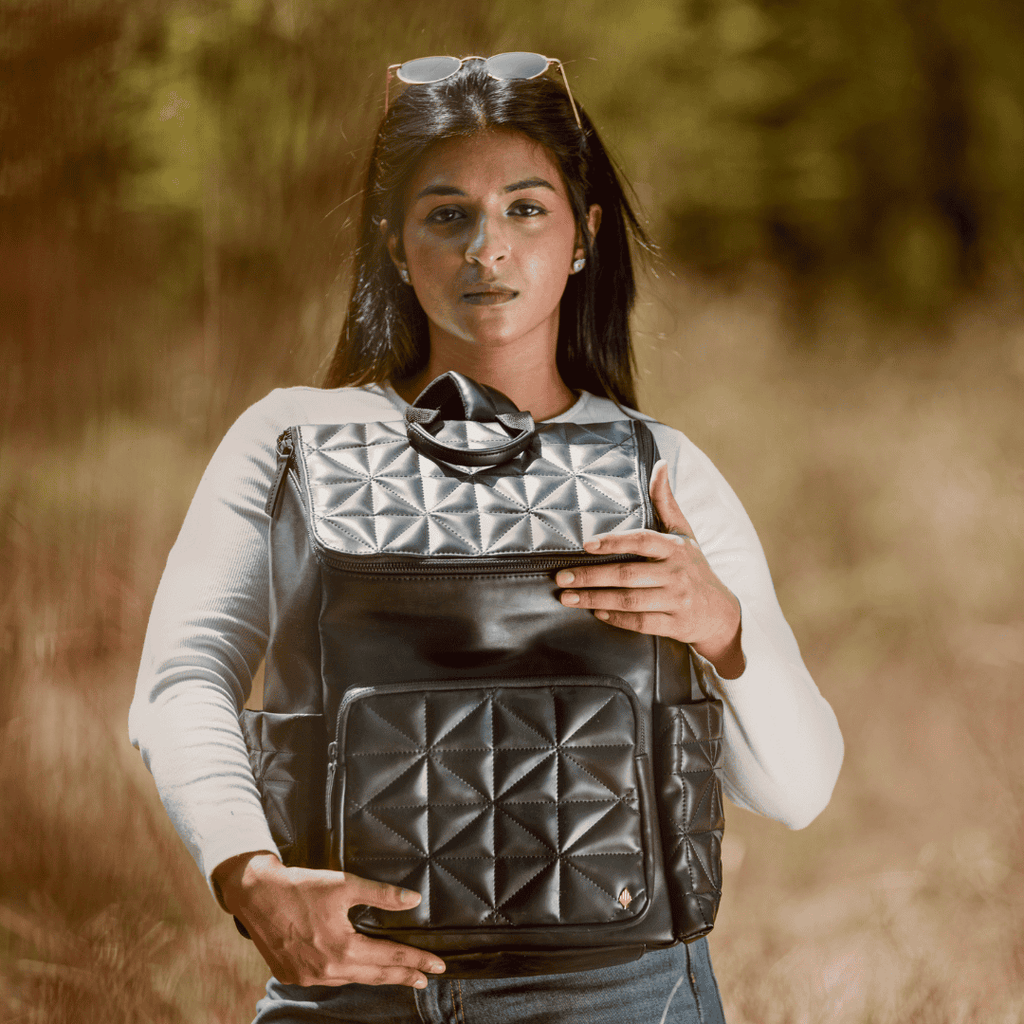 Elm Black Vegan Leather Backpack at Kamakhyaa by Green Hermitage. This item is A Walk in the Forest by Green Hermitage, Bagpacks, Banana Leather, Black, Under $50