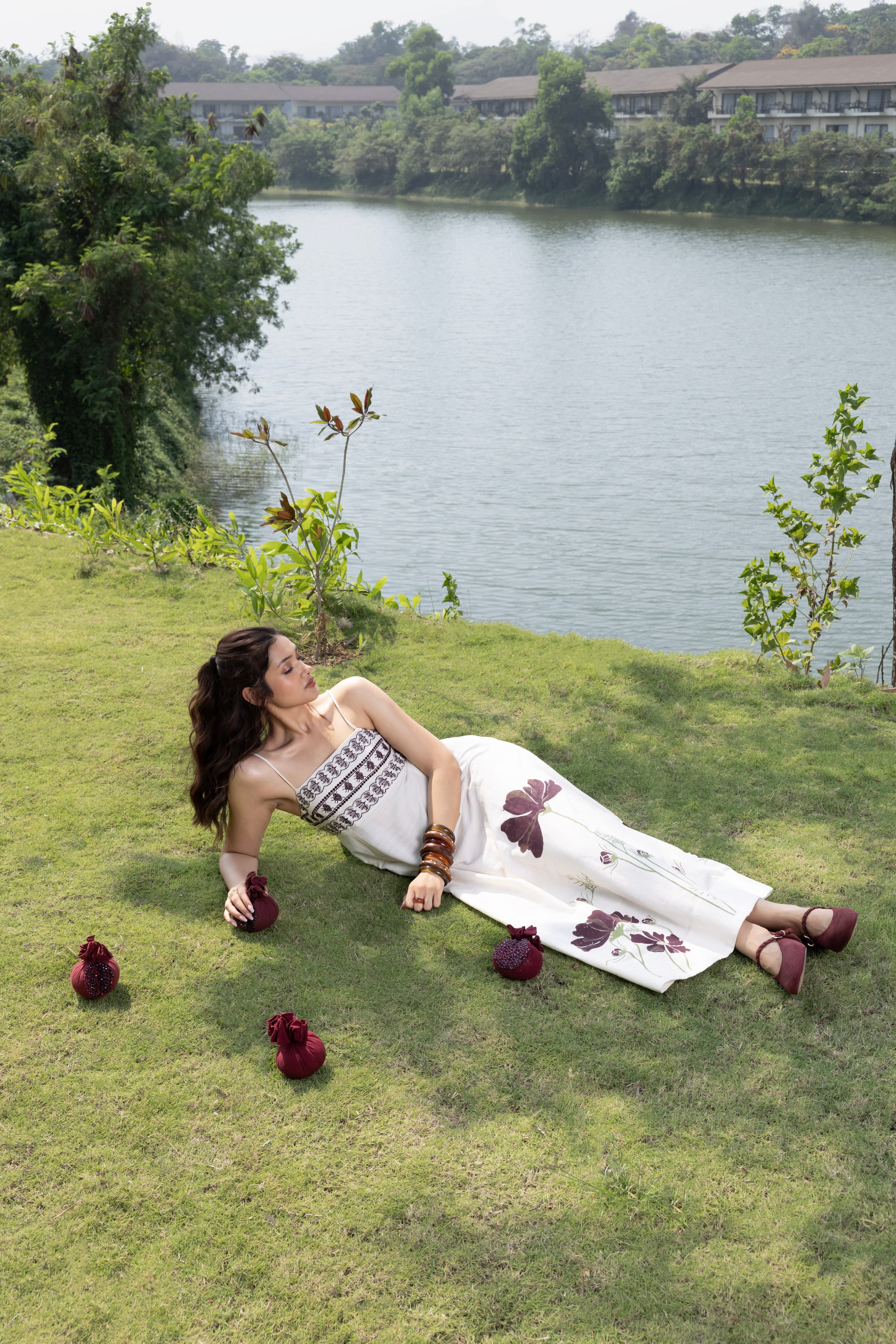 Embriodered Maxi Dress with back tie up at kamakhyaa.com by Akashi Clothing. This item is Cosmos by Akashi Clothing, Internal Tags Missing, Under $150