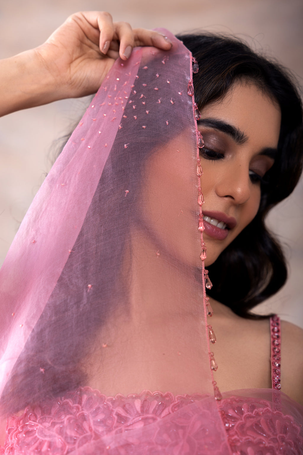 Embroidered Blouse and Organza Saree at Kamakhyaa by Akashi Clothing. This item is Ethnic Wear, Festive Wear, Free Size, Hand Embroidered, Indian Wear, Modal Satin, Organza, Organza Saree, Party Wear, Pink, Saree Blouses, Saree Sets, Sarees, Wedding Wear, Womenswear, Zaira by Akashi Clothing