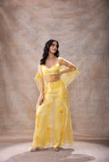 Embroidered Kaftaan Set at Kamakhyaa by Akashi Clothing. This item is Festive Wear, Hand Embroidered, Kaftan Set, Kurta Pant Sets, missing, Modal Satin, Organza, Party Wear, Relaxed Fit, Wedding Wear, Womenswear, Yellow, Zaira by Akashi Clothing