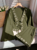 Embroidered Tie-Front Top & Shorts Set at kamakhyaa.com by Trendsi. This item is Glorious Joy, Ship From Overseas, Under $50