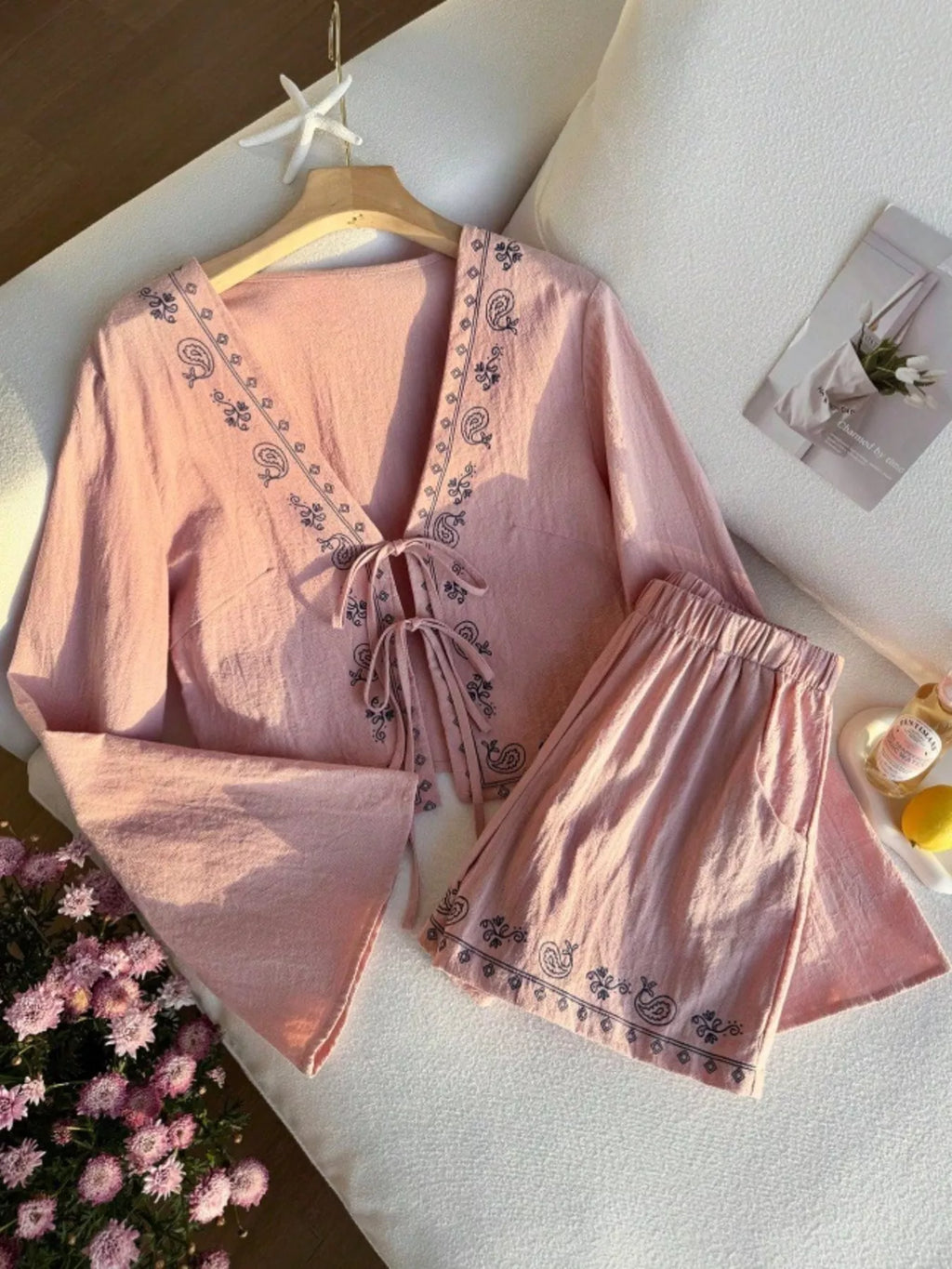 Embroidered Tie-Front Top & Shorts Set at kamakhyaa.com by Trendsi. This item is Glorious Joy, Ship From Overseas, Under $50
