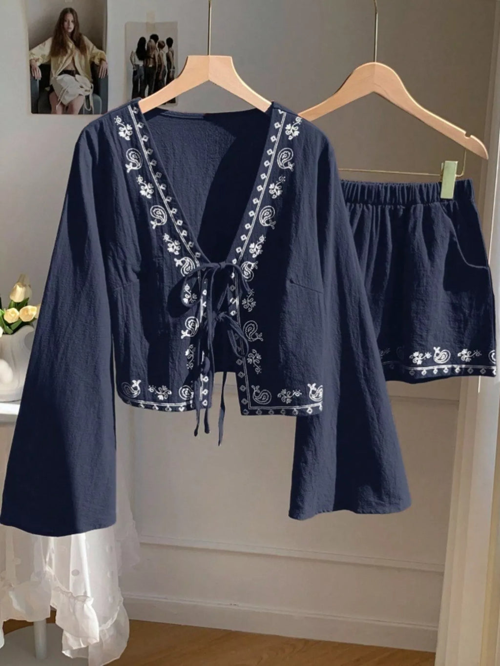Embroidered Tie-Front Top & Shorts Set at kamakhyaa.com by Trendsi. This item is Glorious Joy, Ship From Overseas, Under $50