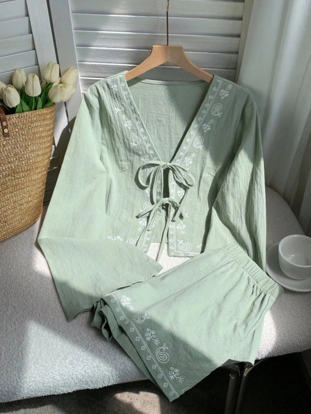 Embroidered Tie-Front Top & Shorts Set at kamakhyaa.com by Trendsi. This item is Glorious Joy, Ship From Overseas, Under $50