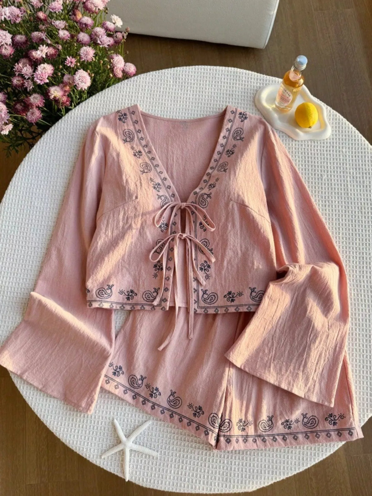 Embroidered Tie-Front Top & Shorts Set at kamakhyaa.com by Trendsi. This item is Glorious Joy, Ship From Overseas, Under $50