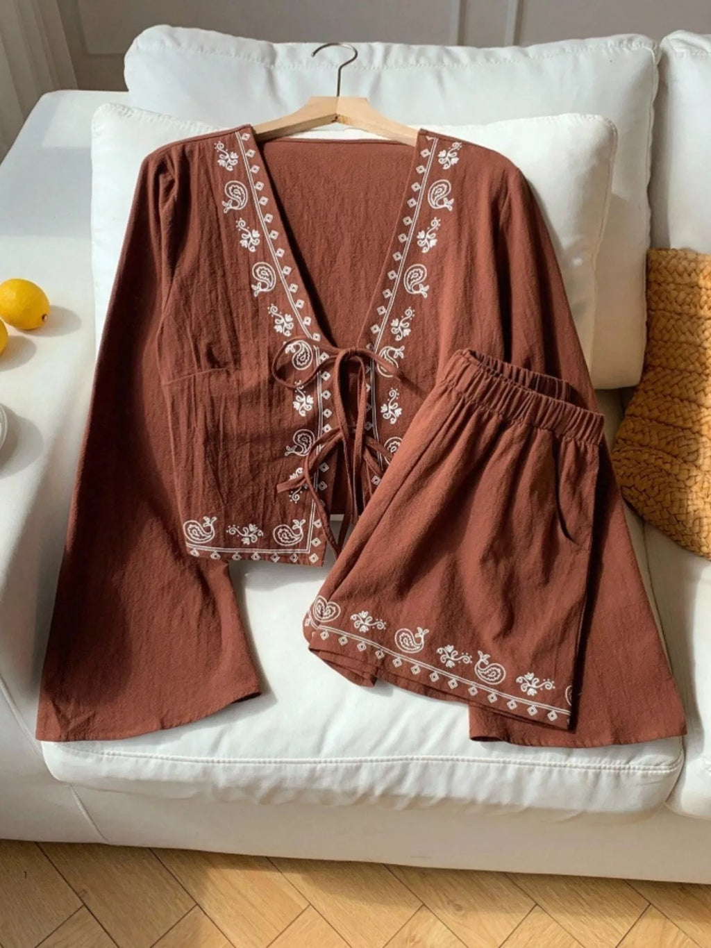 Embroidered Tie-Front Top & Shorts Set at kamakhyaa.com by Trendsi. This item is Glorious Joy, Ship From Overseas, Under $50