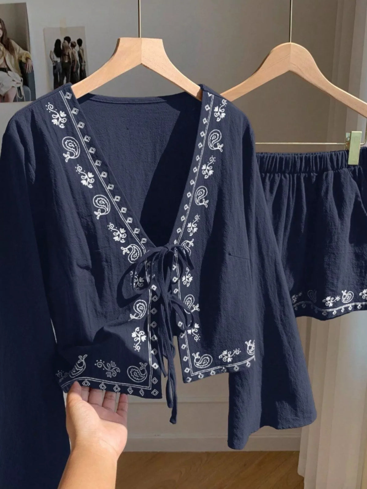 Embroidered Tie-Front Top & Shorts Set at kamakhyaa.com by Trendsi. This item is Glorious Joy, Ship From Overseas, Under $50