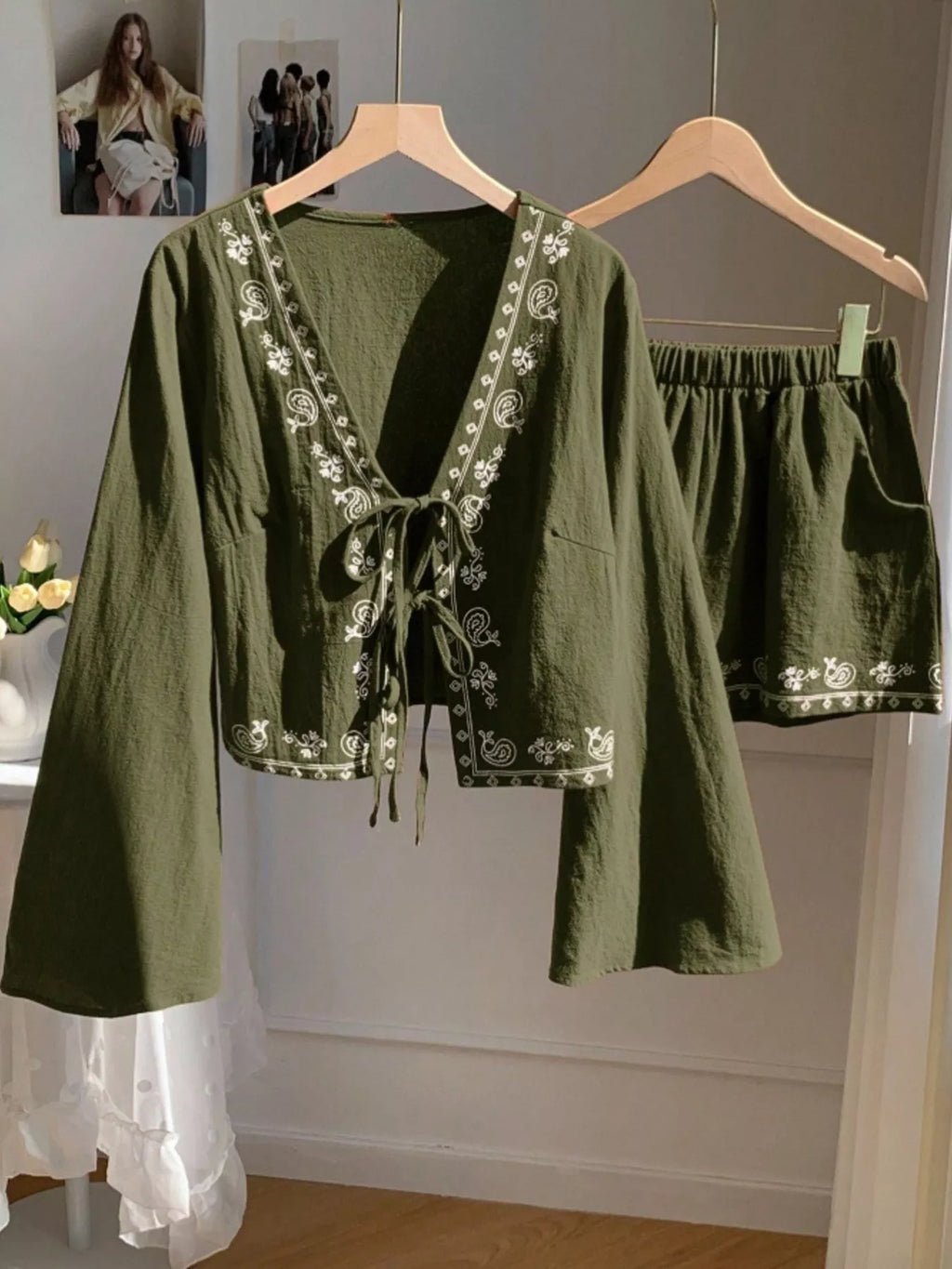 Embroidered Tie-Front Top & Shorts Set at kamakhyaa.com by Trendsi. This item is Glorious Joy, Ship From Overseas, Under $50