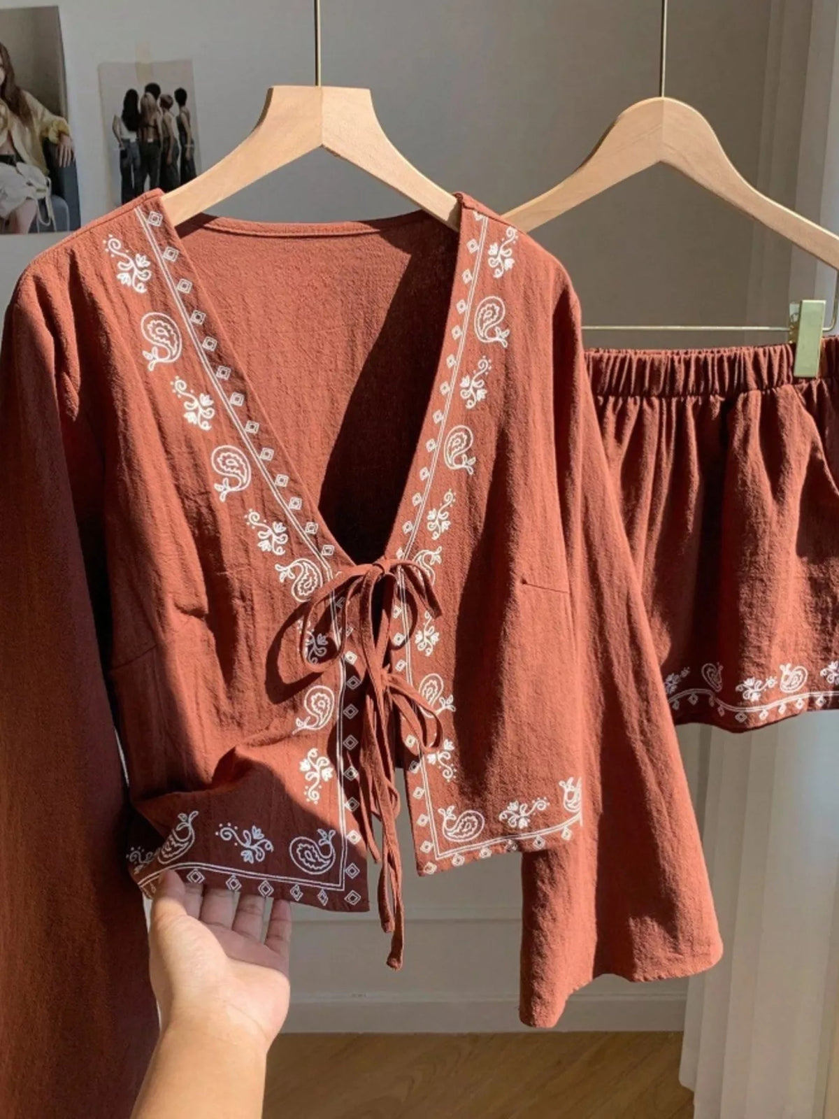 Embroidered Tie-Front Top & Shorts Set at kamakhyaa.com by Trendsi. This item is Glorious Joy, Ship From Overseas, Under $50