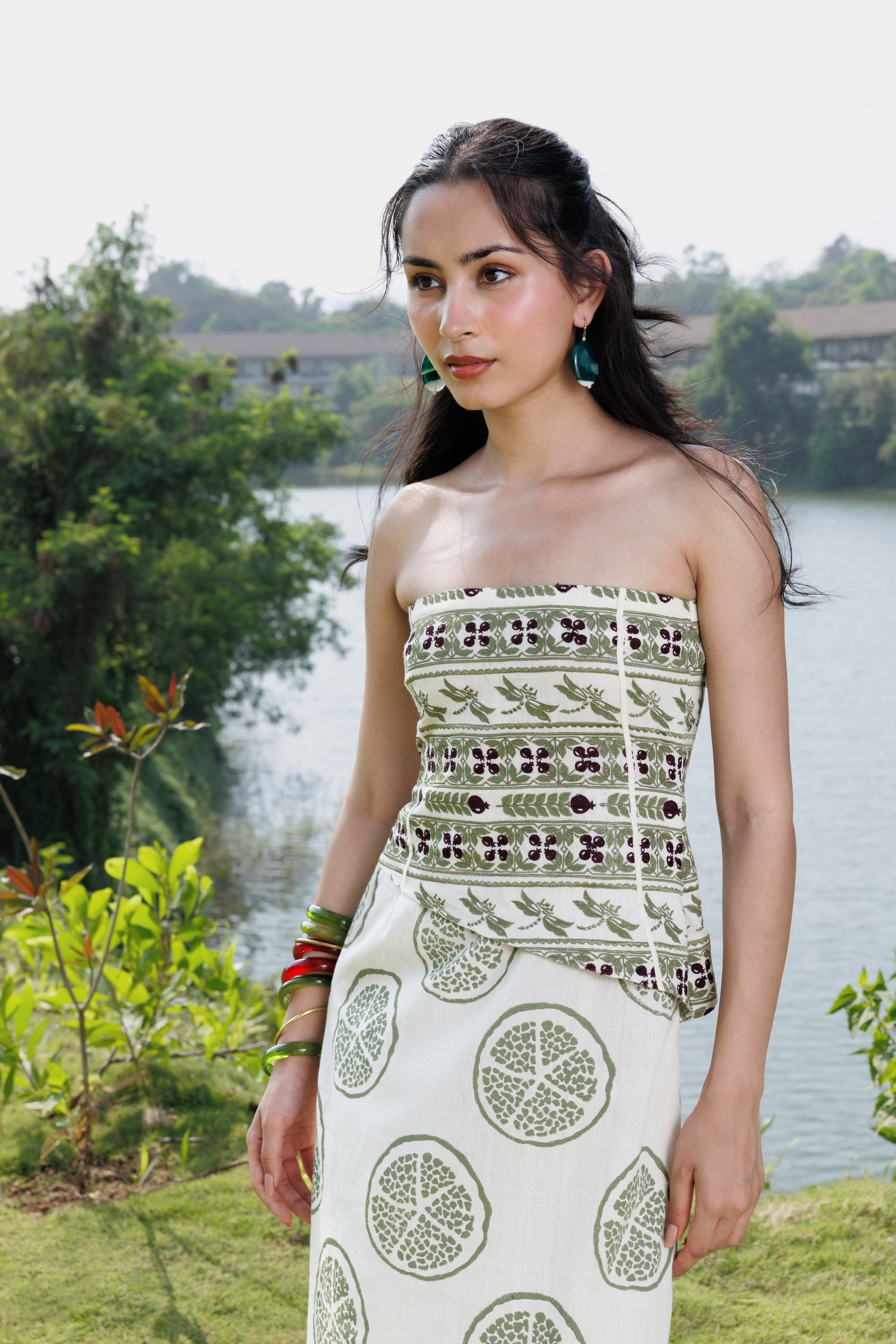 Embroidered Tube Maxi Dress with Ruched Back at kamakhyaa.com by Akashi Clothing. This item is Cosmos by Akashi Clothing, Internal Tags Missing, Under $150